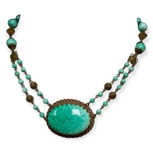Vintage Art Deco 1920s Green Peking Czech Glass Necklace